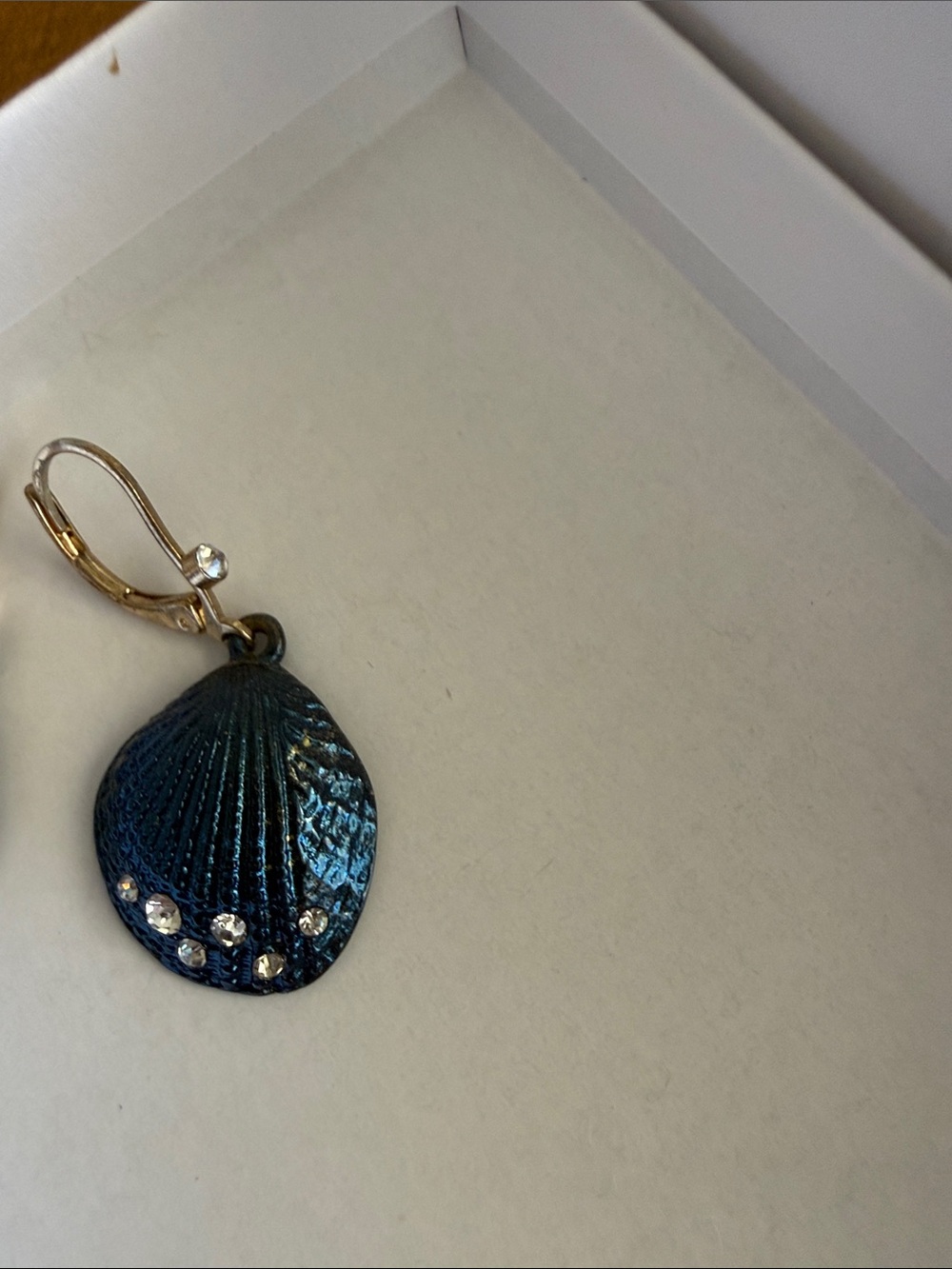 Dark Teal Shell Drop Earrings with Gold Accents - Picture 7 of 8
